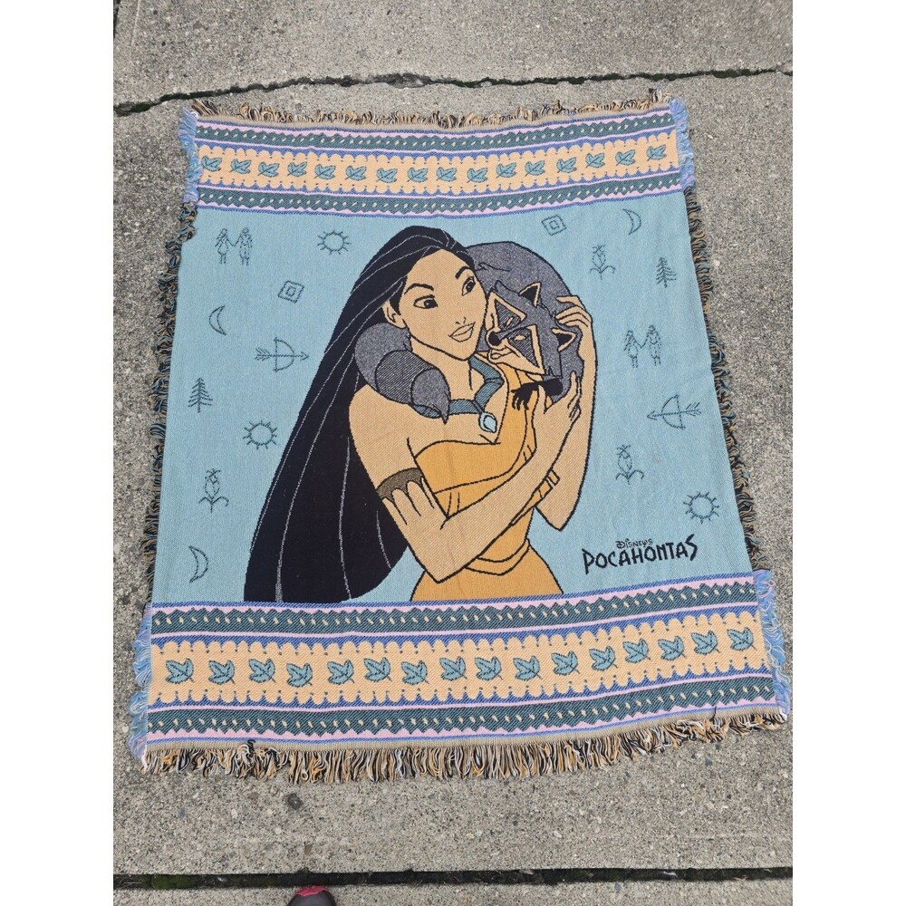 Vtg Beacon Disney Pocahontas & Meeko Tapestry Throw Blanket 50 x 60 1995